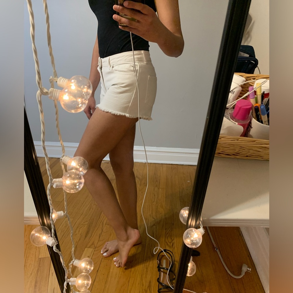 Mid waist white denim jeans